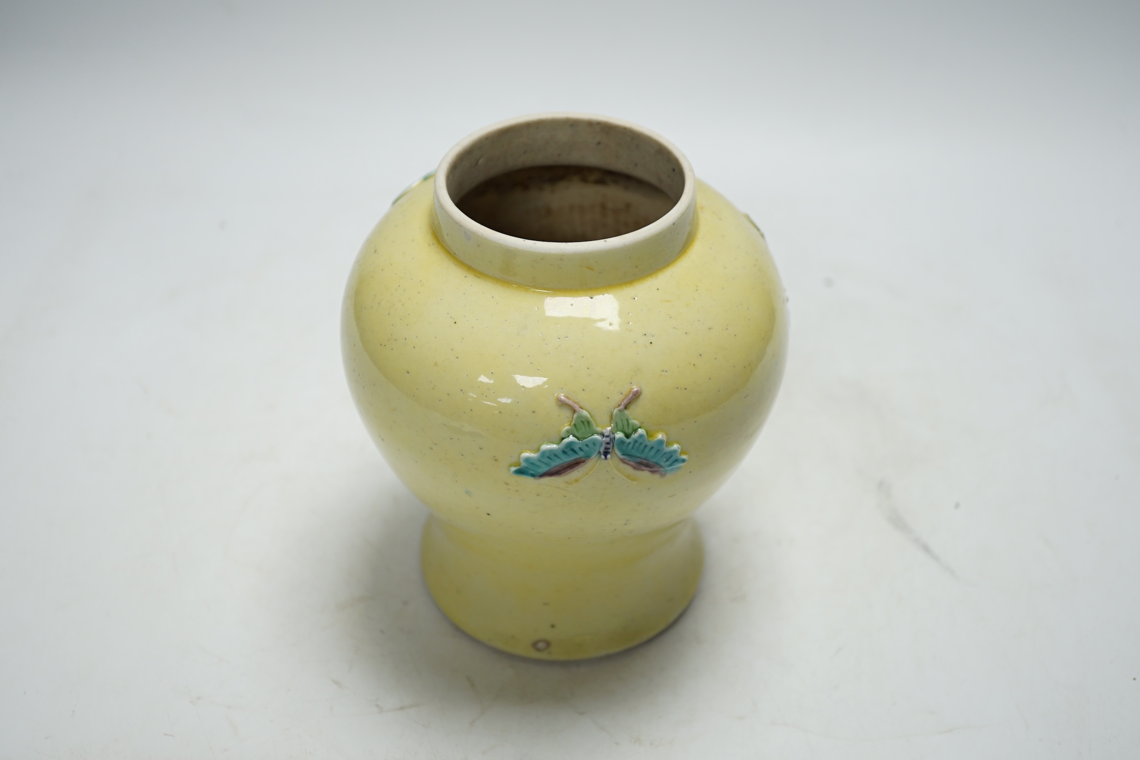 A Chinese yellow glazed vase and cover, early 20th century, 21cm. Condition - good